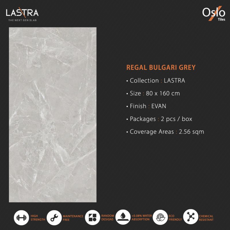 Regal Bulgari Grey (LASTRA) Porcelain Tile Grey Stone Design Size 80x160CM Evan Finish (Low Light Reflection Surface)