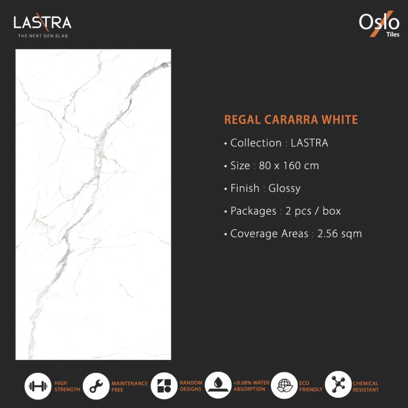 Regal Cararra White Porcelain Tiles 80x160cm White Marble Design Glossy Finish