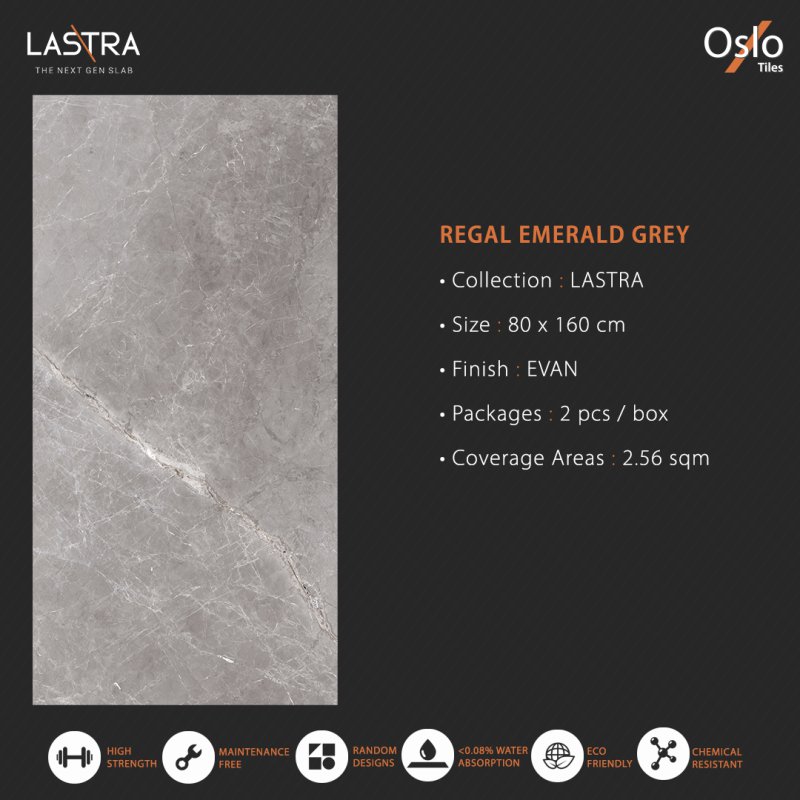 Regal Emerald Grey (LASTRA) Porcelain Tile Grey Stone Design Size 80x160CM Evan Finish (Low Light Reflection)