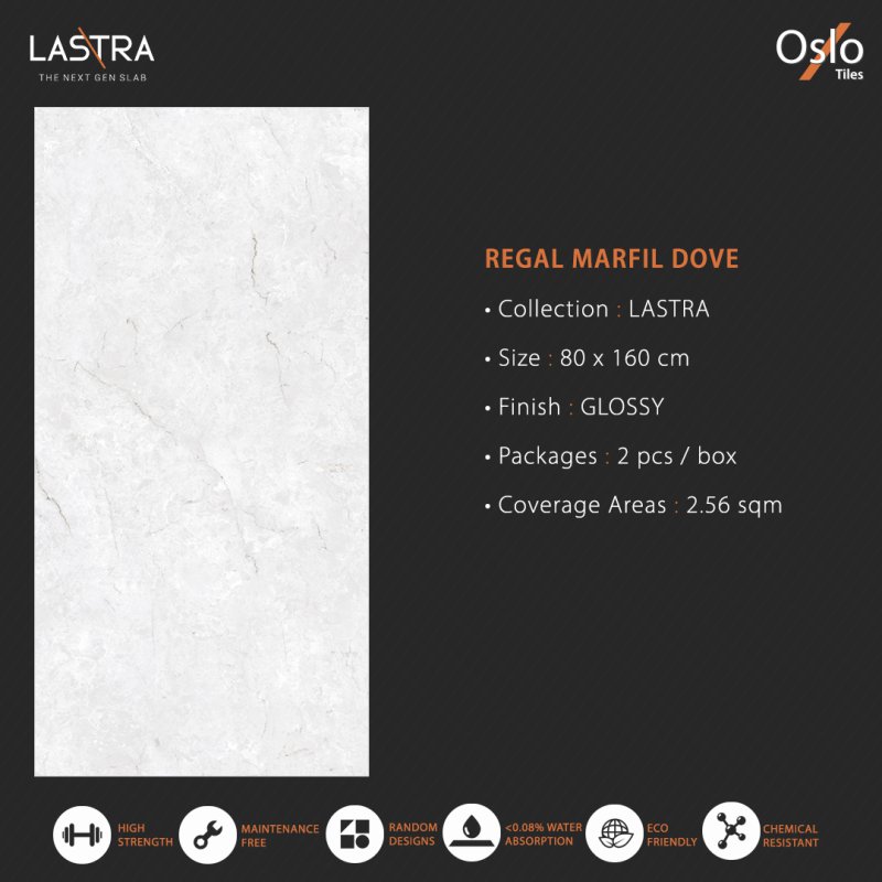 Regal Marfil Dove (LASTRA) Porcelain Tile White Marble Design Size 80x160CM Glossy Finish