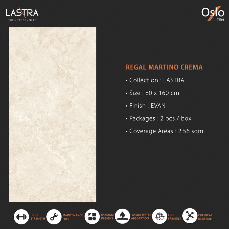 Regal Martino Crema (LASTRA) กระเบื้องพอร์ซเลน ลายหินสีครีม ขนาด 80x160CM ผิว Evan (ลดการสะท้อนแสงบนผิว)