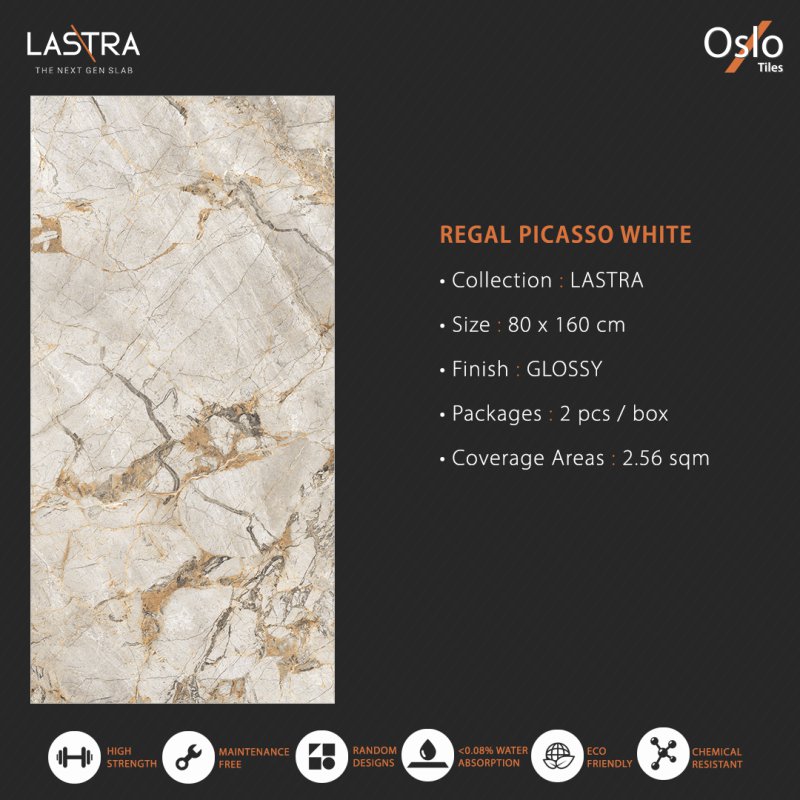 Regal Picasso White (LASTRA) Porcelain Tile Light Brown Stone Color Size 80x160CM Glossy Finish