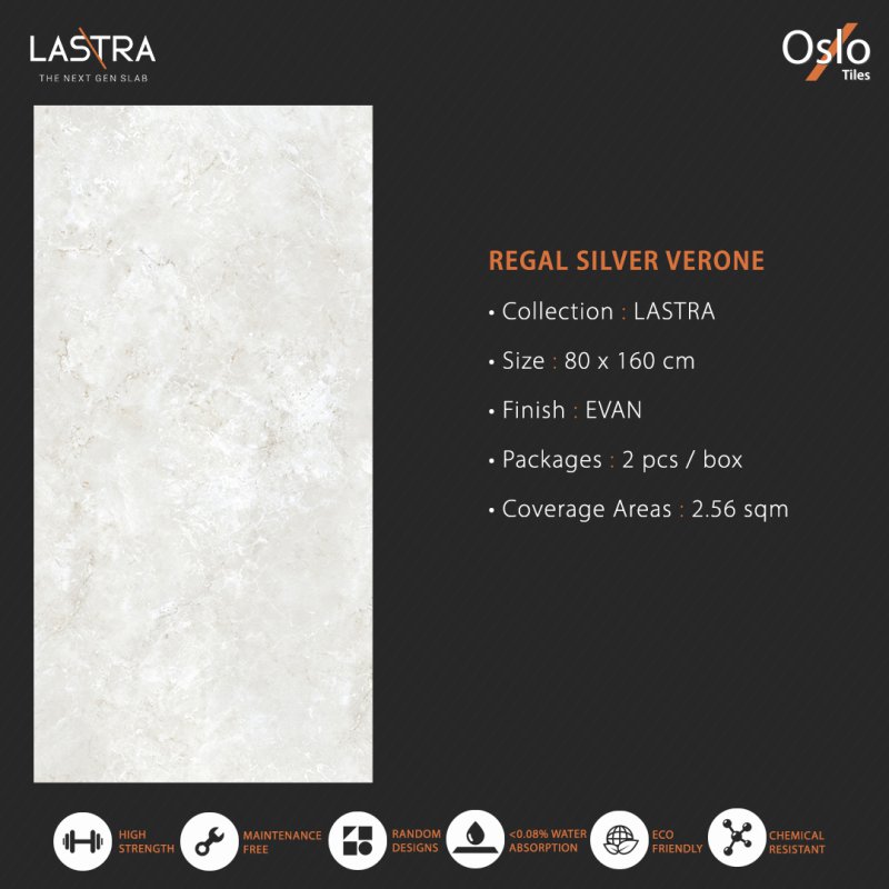 Regal Silver Verone (LASTRA) กระเบื้องพอร์ซเลน ลายหินสีเทา ขนาด 80x160CM ผิว Evan (ลดการสะท้อนแสงบนผิว)