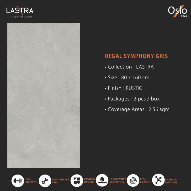 Regal Symphony Gris (LASTRA) กระเบื้องพอร์ซเลน สีเทา ขนาด 80x160CM ผิวหยาบ