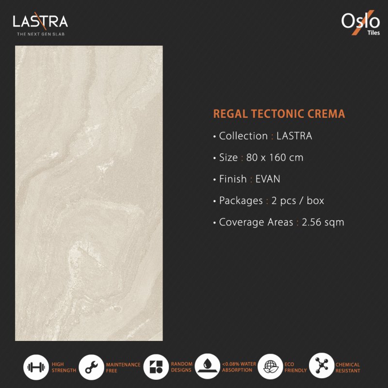 Regal Tectonic Crema (LASTRA) กระเบื้องพอร์ซเลน สีครีม ขนาด 80x160CM ผิว Evan (ลดการสะท้อนแสงบนผิว)