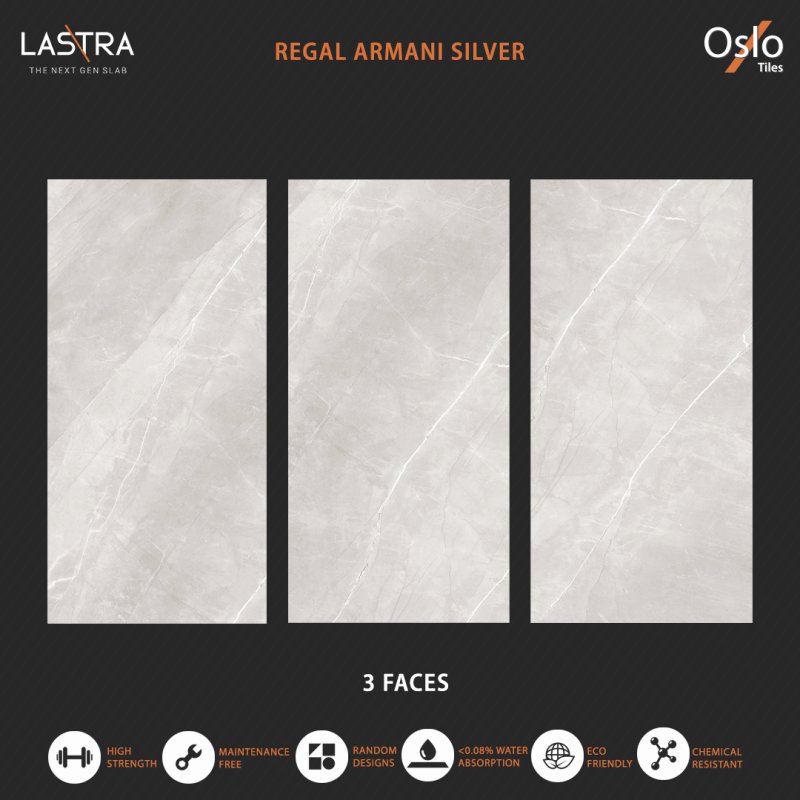 Regal Armani Silver (LASTRA) Porcelain Tile Grey Stone Design Size 80x160CM Evan Finish (Low Light Reflection Surface)