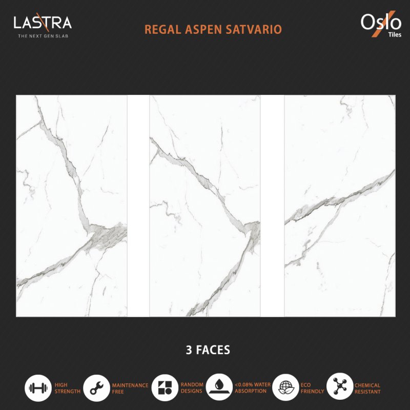 Regal Aspen Satvario กระเบื้องพอร์ซเลน ขนาด 80 x 160 ผิวเงา ลายหินอ่อน สีขาว ความหนา 9 มม 