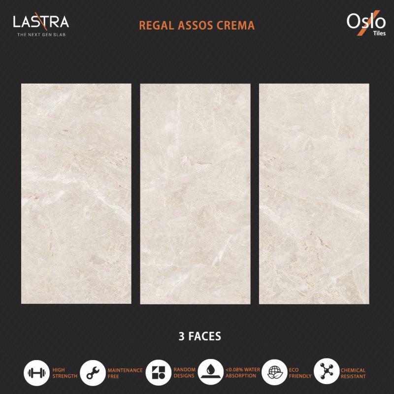 Regal Assos Crema (LASTRA) กระเบื้องพอร์ซเลน ลายหินสีครีม ขนาด 80x160CM ผิว Evan (ลดการสะท้อนแสงบนผิว)