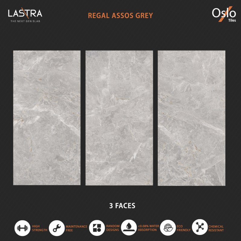 Regal Assos Grey (LASTRA) กระเบื้องพอร์ซเลน ลายหินสีเทา ขนาด 80x160CM ผิว Evan (ลดการสะท้อนแสงบนผิว)