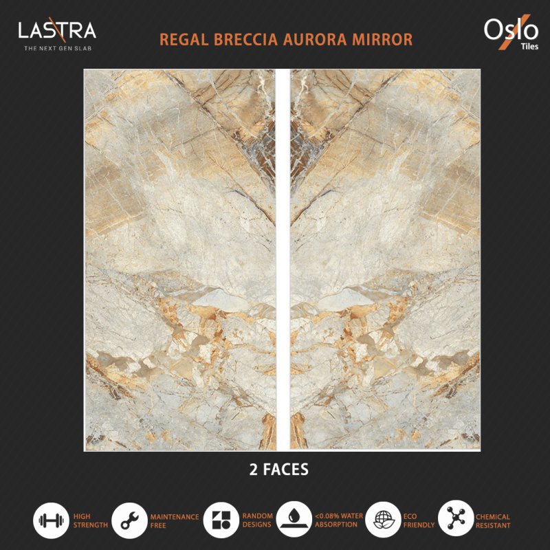 Regal Breccia Aurora Mirror (LASTRA) Porcelain Tiles Cream Stone Design Size 80x160CM Glossy Finish