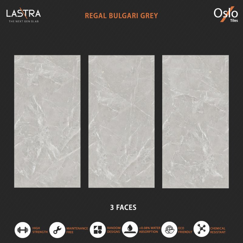 Regal Bulgari Grey (LASTRA) Porcelain Tile Grey Stone Design Size 80x160CM Evan Finish (Low Light Reflection Surface)