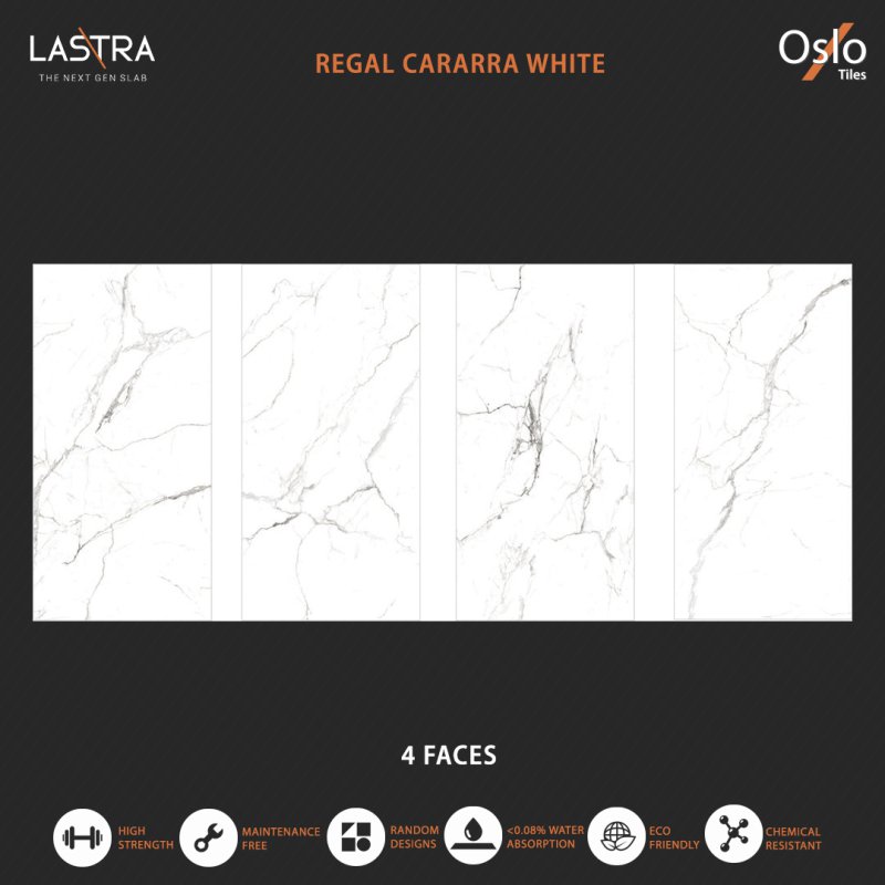 Regal Cararra White Porcelain Tiles 80x160cm White Marble Design Glossy Finish