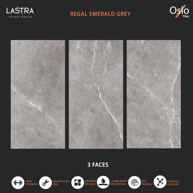 Regal Emerald Grey (LASTRA) Porcelain Tile Grey Stone Design Size 80x160CM Evan Finish (Low Light Reflection)