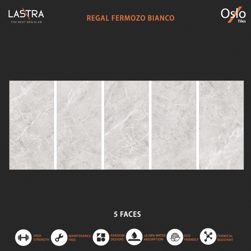 Regal Fermozo Bianco (LASTRA) Porcelain Tile Grey Stone Design Size 80x160CM Glossy Finish