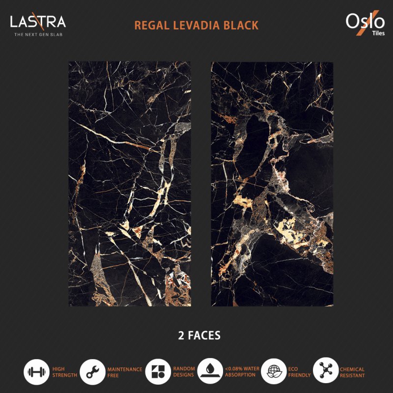 Regal Levadia Black (LASTRA) กระเบื้องพอร์ซเลน ลายหินสีดำ ขนาด 80x160 cm ผิว EVAN ความหนา 9 มม 