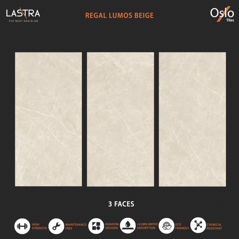 Regal Lumos Beige (LASTRA) Porcelain Tile Beige Color Size 80x160 CM Evan Finish (Low Light Reflection)