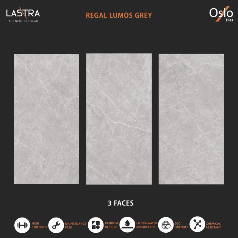 Regal Lumos Grey (LASTRA) Porcelain Tile Grey Stone Design Size 80x160CM Evan Finish (Low Light Reflection Surface)