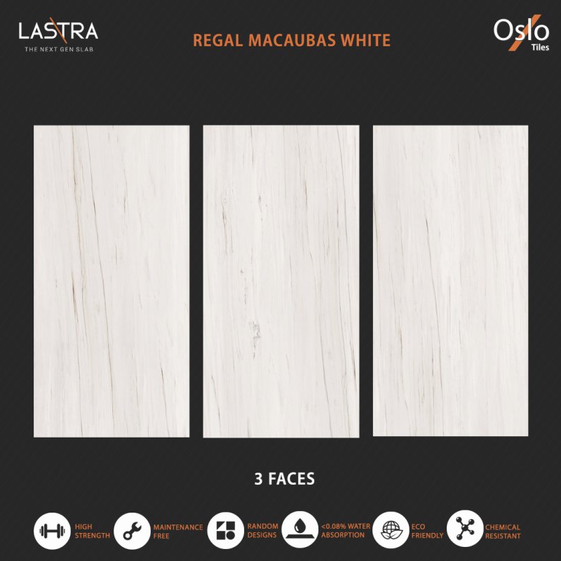 Regal Macaubas White (LASTRA) กระเบื้องพอร์ซเลน สีขาว ขนาด 80x160CM ผิว Evan (ลดการสะท้อนของแสงบนผิว)