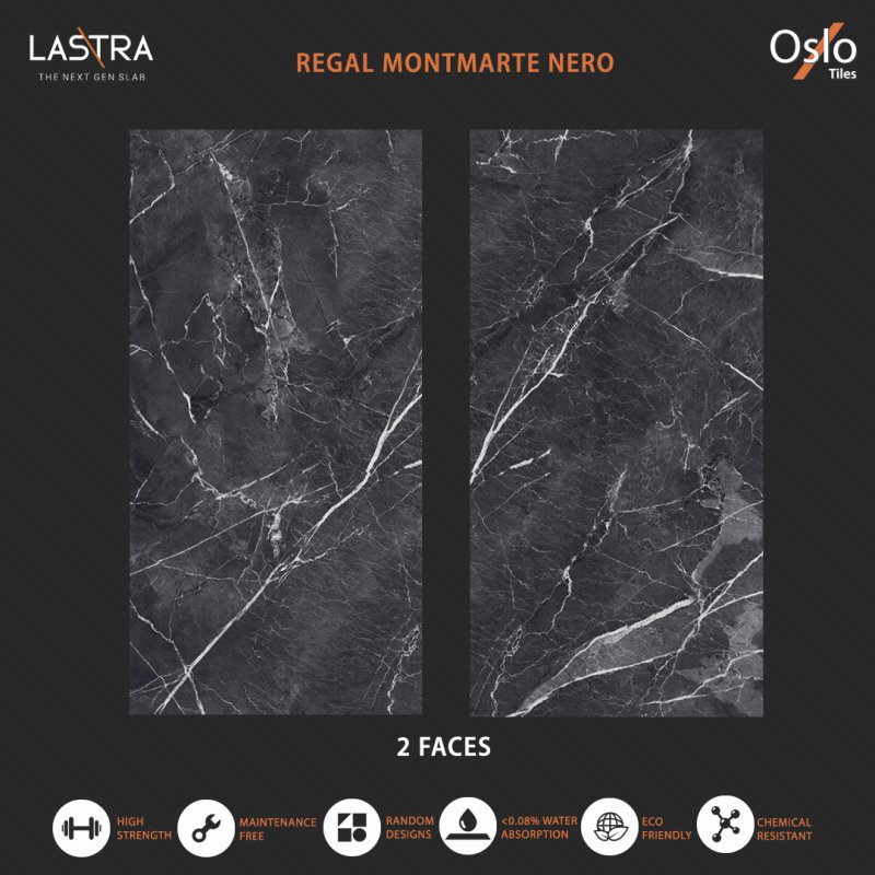 Regal Montmarte Nero (LASTRA) Porcelain Tiles Black Stone Design Size 80x160CM Evan Finish (Low Light Reflection Surface)