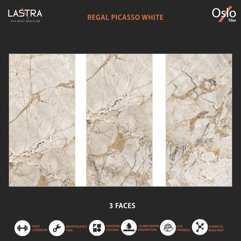 Regal Picasso White (LASTRA) Porcelain Tile Light Brown Stone Color Size 80x160CM Glossy Finish