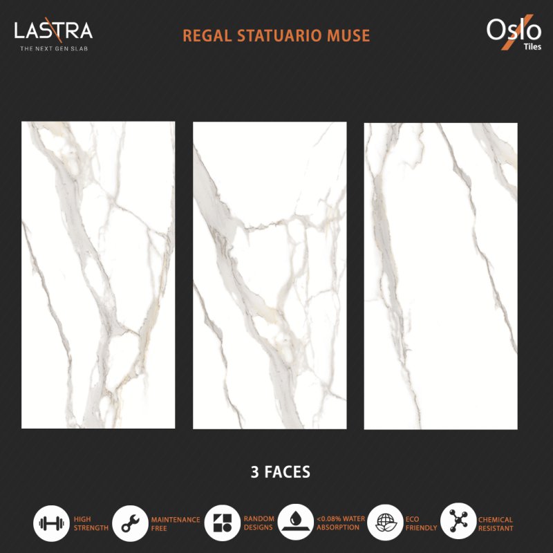 Regal Statuario Muse (LASTRA) Porcelain Tiles White Marble Design Size 80x160 CM Matt Finish 