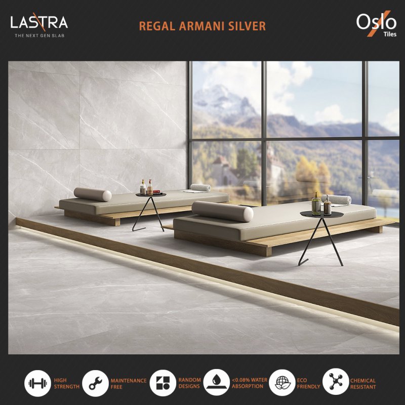 Regal Armani Silver (LASTRA) Porcelain Tile Grey Stone Design Size 80x160CM Evan Finish (Low Light Reflection Surface)