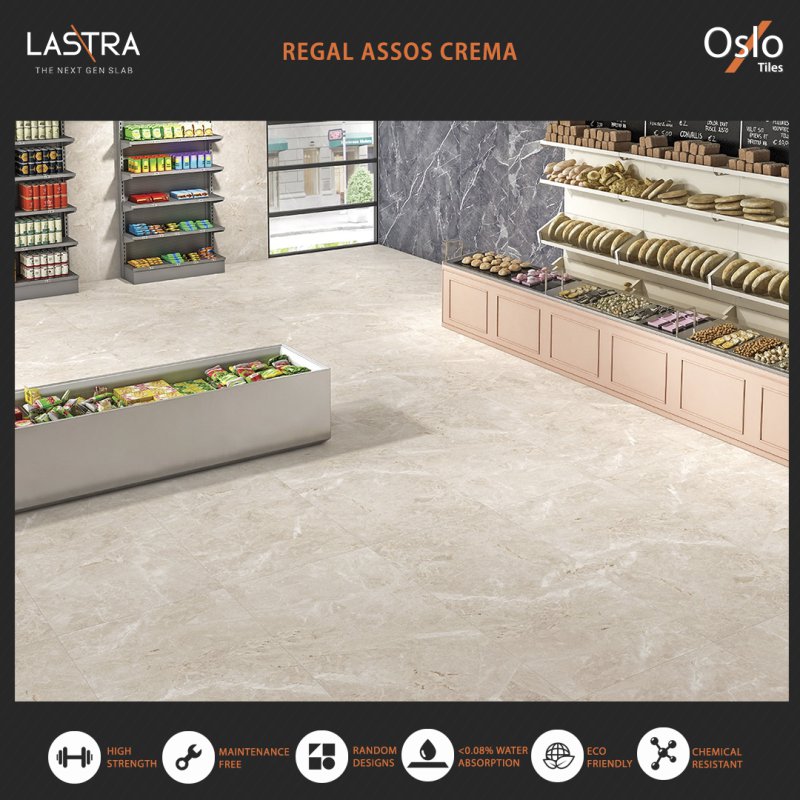 Regal Assos Crema (LASTRA) กระเบื้องพอร์ซเลน ลายหินสีครีม ขนาด 80x160CM ผิว Evan (ลดการสะท้อนแสงบนผิว)