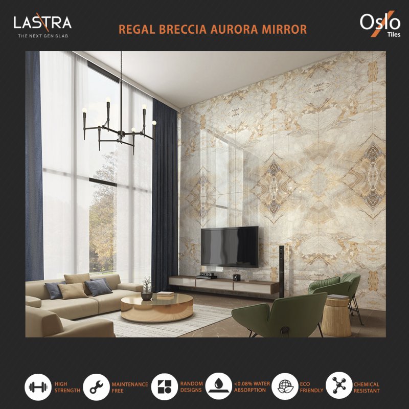 Regal Breccia Aurora Mirror (LASTRA) Porcelain Tiles Cream Stone Design Size 80x160CM Glossy Finish