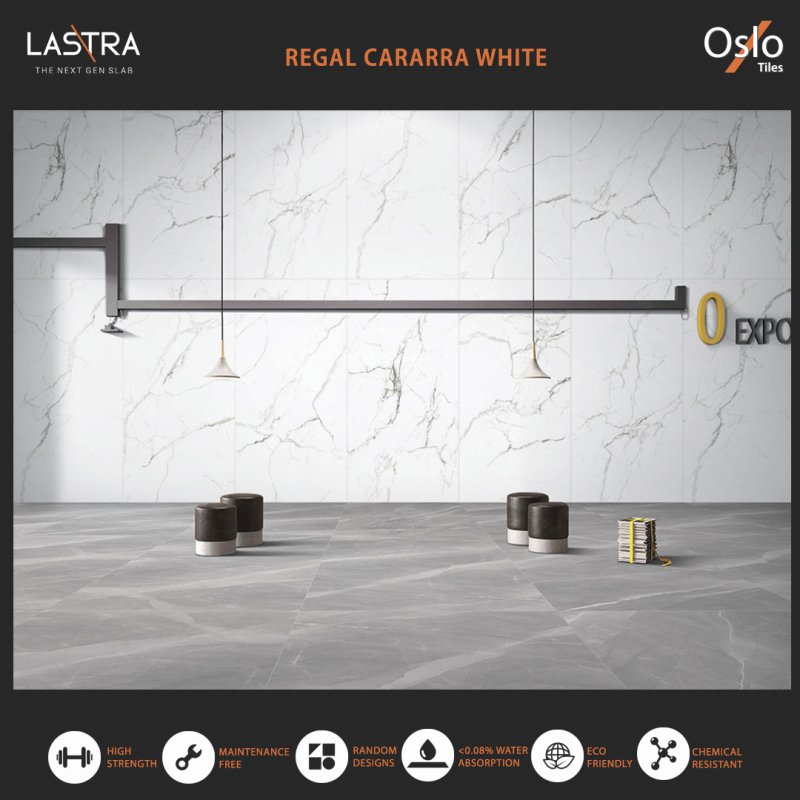 Regal Cararra White Porcelain Tiles 80x160cm White Marble Design Glossy Finish