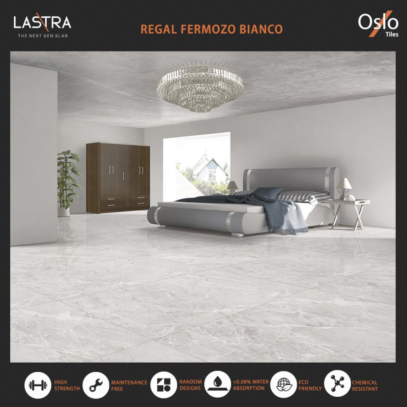 Regal Fermozo Bianco (LASTRA) Porcelain Tile Grey Stone Design Size 80x160CM Glossy Finish