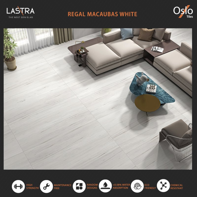 Regal Macaubas White (LASTRA) กระเบื้องพอร์ซเลน สีขาว ขนาด 80x160CM ผิว Evan (ลดการสะท้อนของแสงบนผิว)