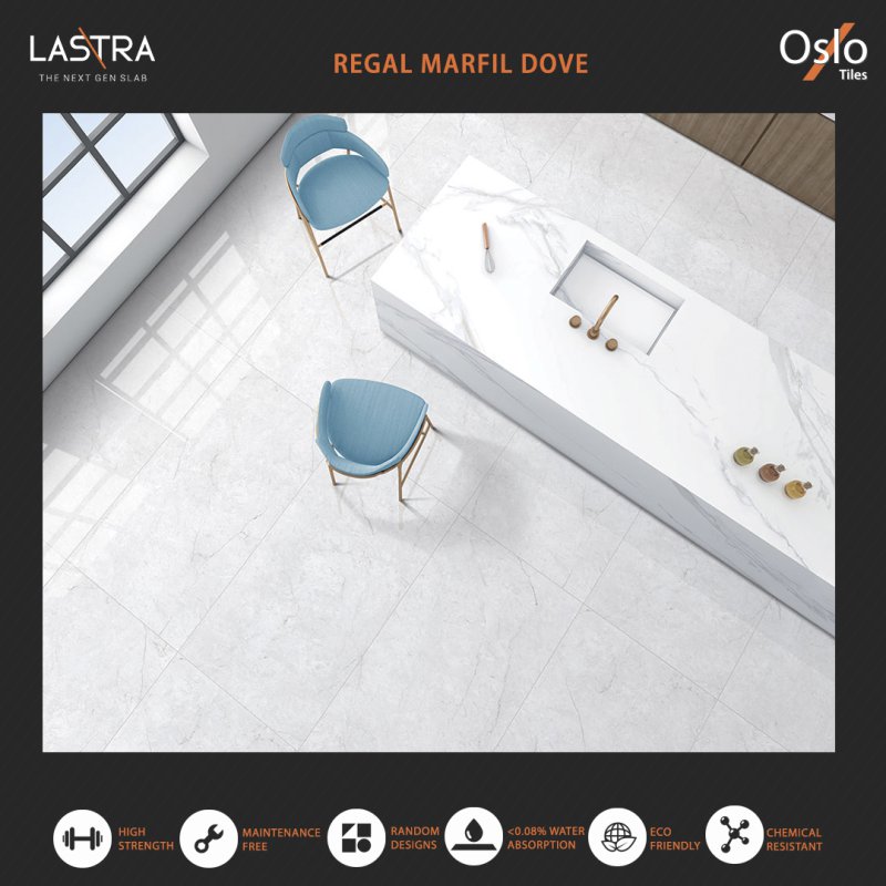 Regal Marfil Dove (LASTRA) Porcelain Tile White Marble Design Size 80x160CM Glossy Finish