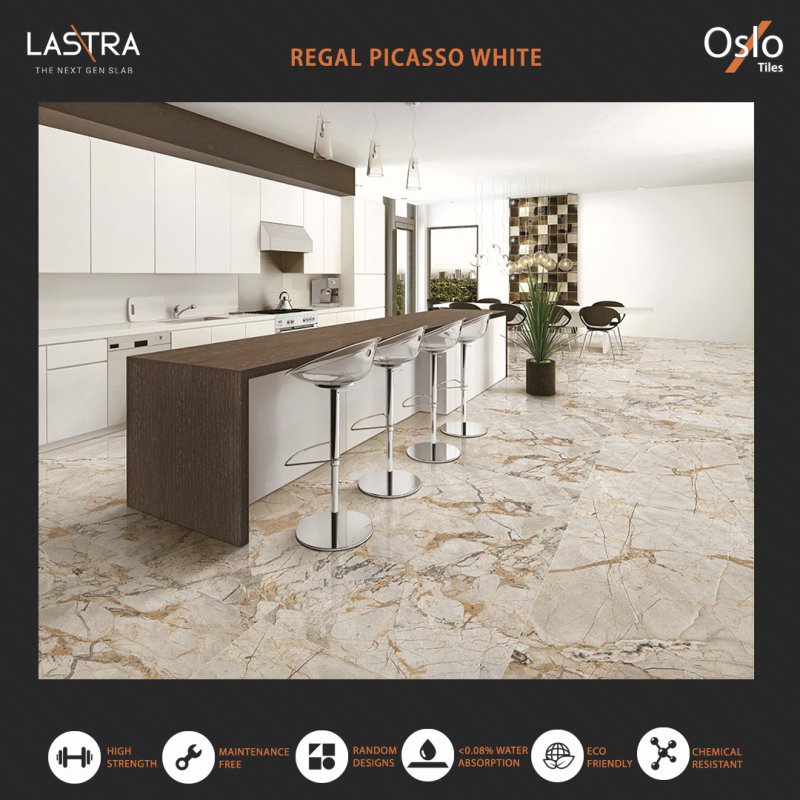 Regal Picasso White (LASTRA) Porcelain Tile Light Brown Stone Color Size 80x160CM Glossy Finish