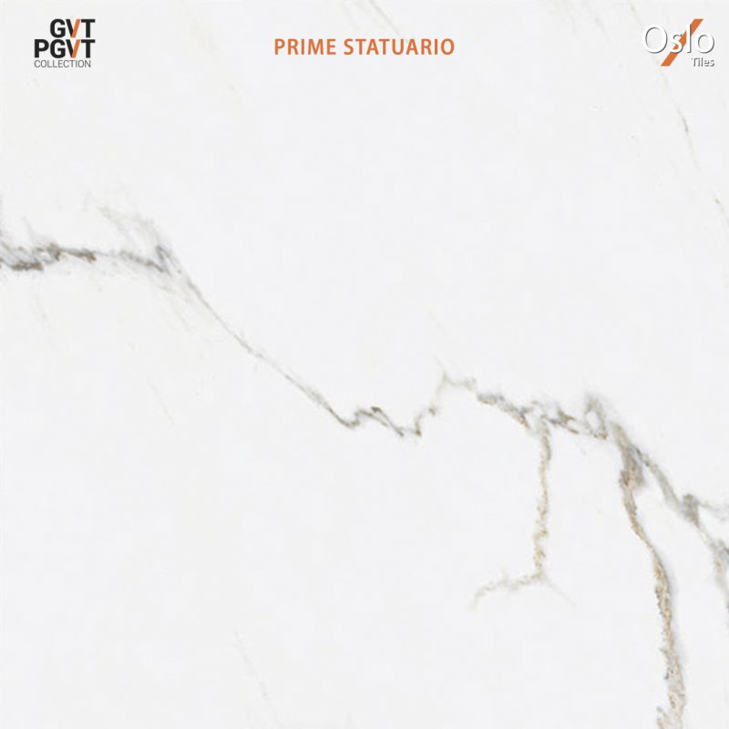 Prime Statuario (GVT-PGVT) กระเบื้องพอร์ซเลน ลายหินอ่อนสีขาว ขนาด 60x60CM ผิวเงา