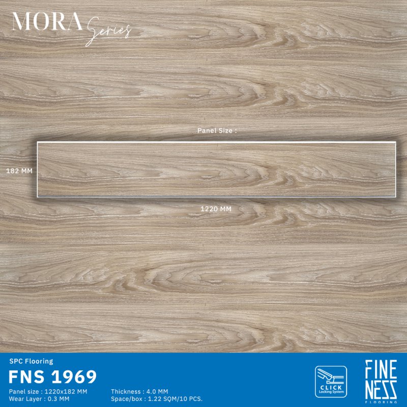 FINENESS FLOORING FNS 1969 พื้น SPC คลิ๊กล็อค ลายไม้โอ๊คเทา ความหนา 4 มม.