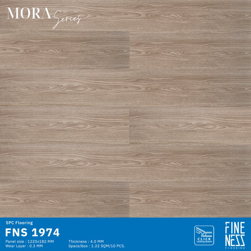 FINENESS FLOORING FNS 1974 พื้น SPC คลิ๊กล็อค ลายไม้ สีวอลนัท ความหนา 4 มม.