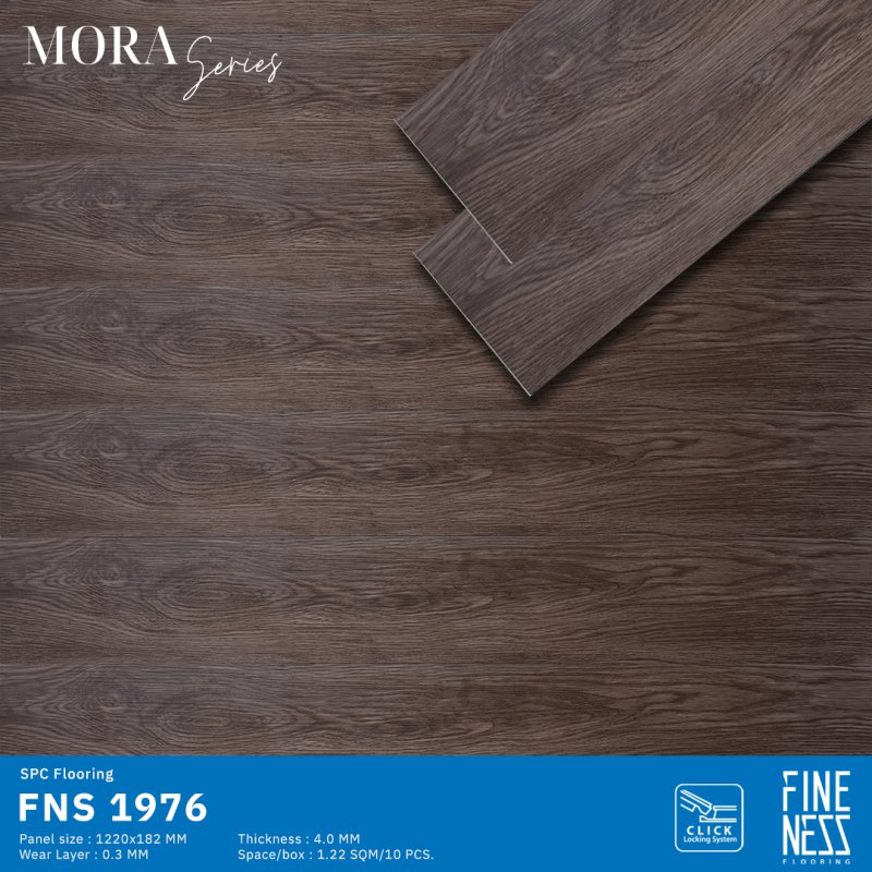 FINENESS FLOORING FNS 1972 พื้น SPC คลิ๊กล็อค ลายไม้มะฮอกกานี สีน้ำตาลเข้ม ความหนา 4 มม.