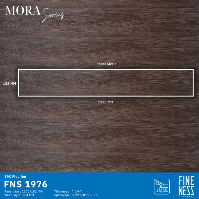 FINENESS FLOORING FNS 1972 พื้น SPC คลิ๊กล็อค ลายไม้มะฮอกกานี สีน้ำตาลเข้ม ความหนา 4 มม.