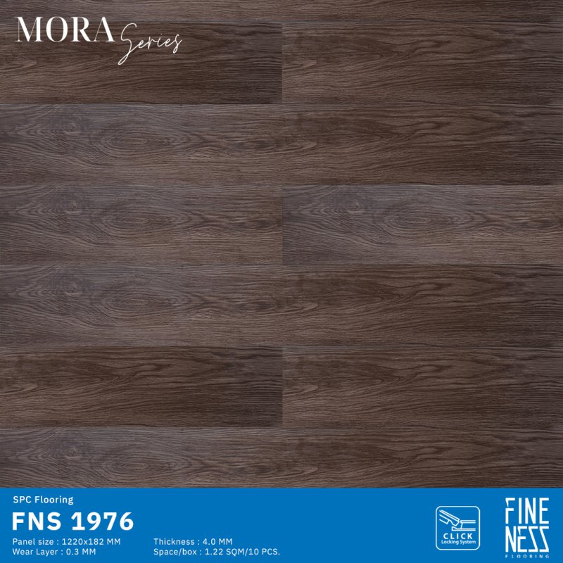 FINENESS FLOORING FNS 1972 พื้น SPC คลิ๊กล็อค ลายไม้มะฮอกกานี สีน้ำตาลเข้ม ความหนา 4 มม.