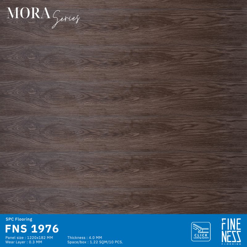 FINENESS FLOORING FNS 1972 พื้น SPC คลิ๊กล็อค ลายไม้มะฮอกกานี สีน้ำตาลเข้ม ความหนา 4 มม.