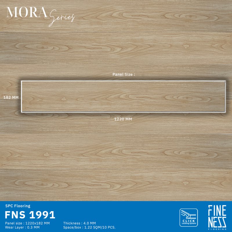 FINENESS FLOORING FNS 1991 พื้น SPC คลิ๊กล็อค ลายไม้โอ๊คเหลือง ความหนา 4 มม.