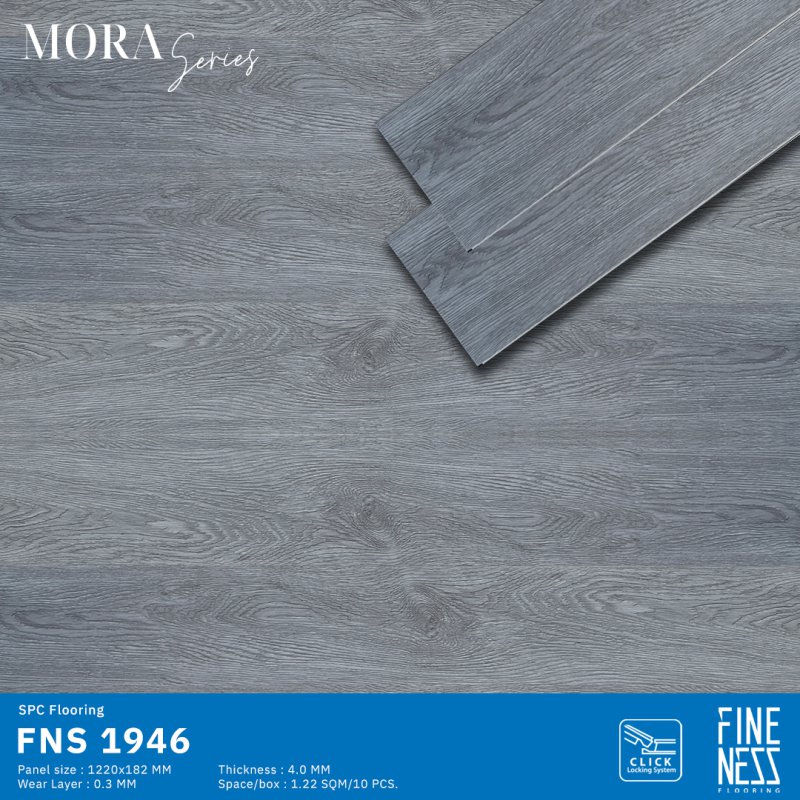 FINENESS FLOORING FNS 1946 พื้น SPC คลิ๊กล็อค ลายไม้โอ๊คเทา ความหนา 4 มม.