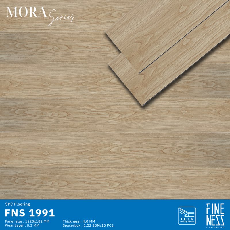 FINENESS FLOORING FNS 1991 พื้น SPC คลิ๊กล็อค ลายไม้โอ๊คเหลือง ความหนา 4 มม.