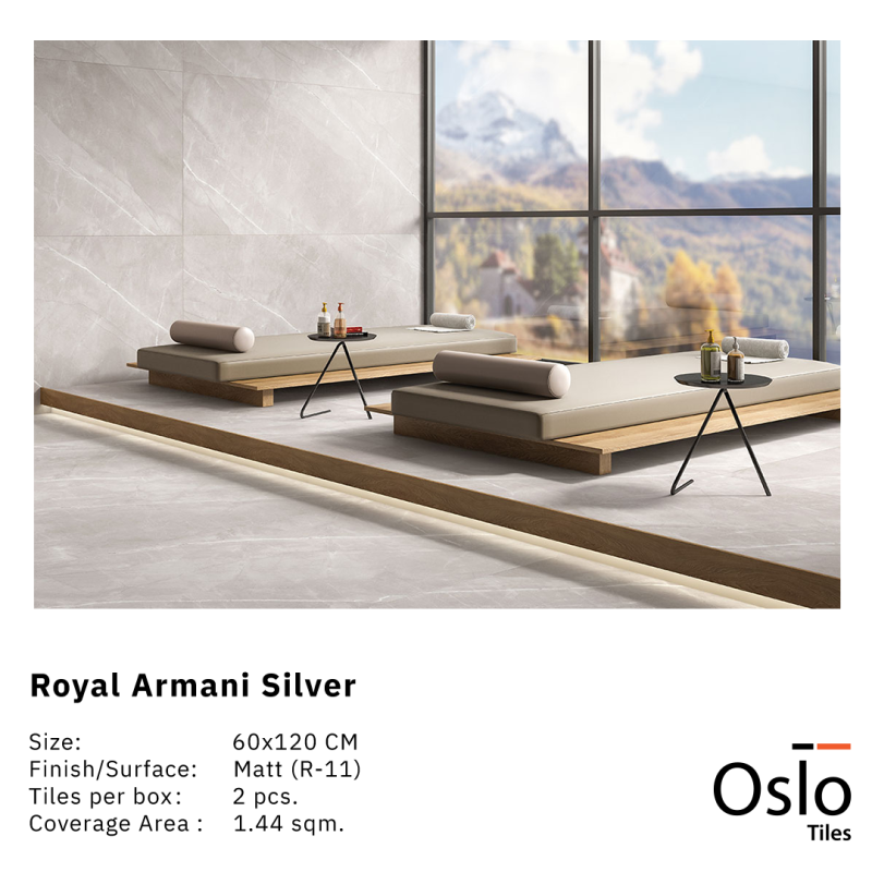 Royal Armani Silver Porcelain Tiles Light Grey Color Size 60x120CM Glossy Finish