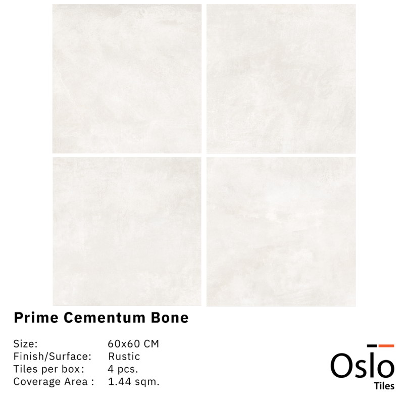 Prime Cementum Bone กระเบื้องพอร์ซเลน ลายหินสีครีม ขนาด 60x60 cm ผิวด้าน