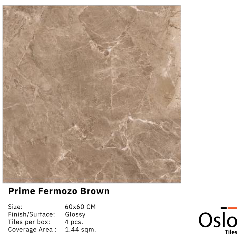 Prime Fermozo Brown Porcelain Tile brown color size 60x60 cm Glossy finish