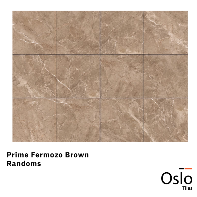 Prime Fermozo Brown Porcelain Tile brown color size 60x60 cm Glossy finish