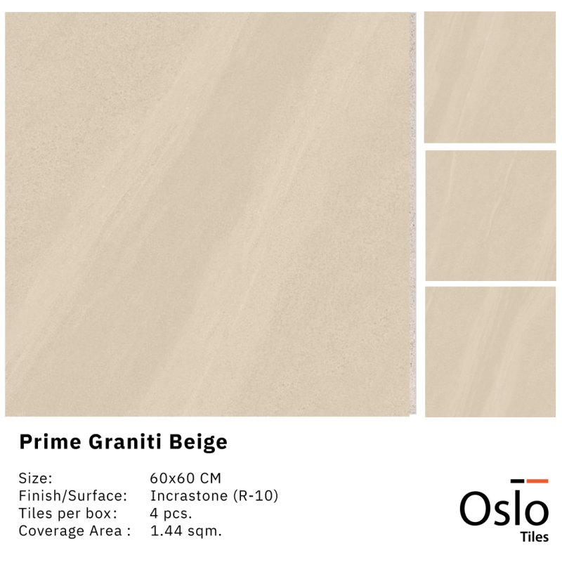 Prime Graniti Beige  กระเบื้องพอร์ซเลน ลายหินสีครีม ขนาด 60x60 cm ผิวด้าน