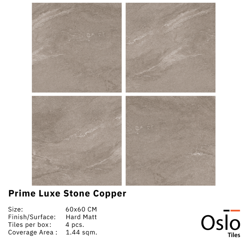 Prime Luxe Stone Copper Porcelain Tile copper color size 60x60 cm Rustic finish