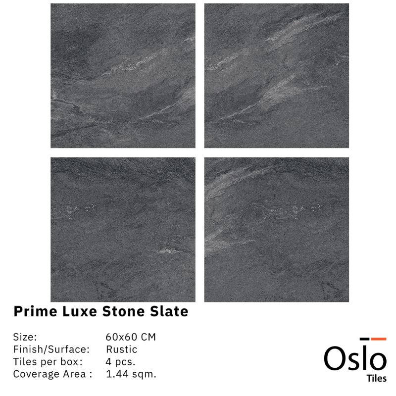 Prime Luxe Stone Slate กระเบื้องพอร์ซเลน ลายหินสีดำ ขนาด 60x60 cm ผิวด้าน